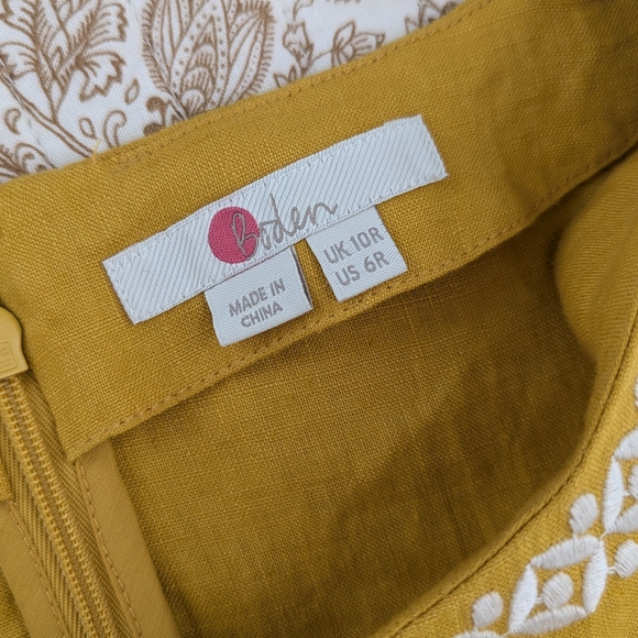 Boden Yellow Laura Linen Shift Dress Short Sleeve Summery Size 6 - Picture 12 of 13